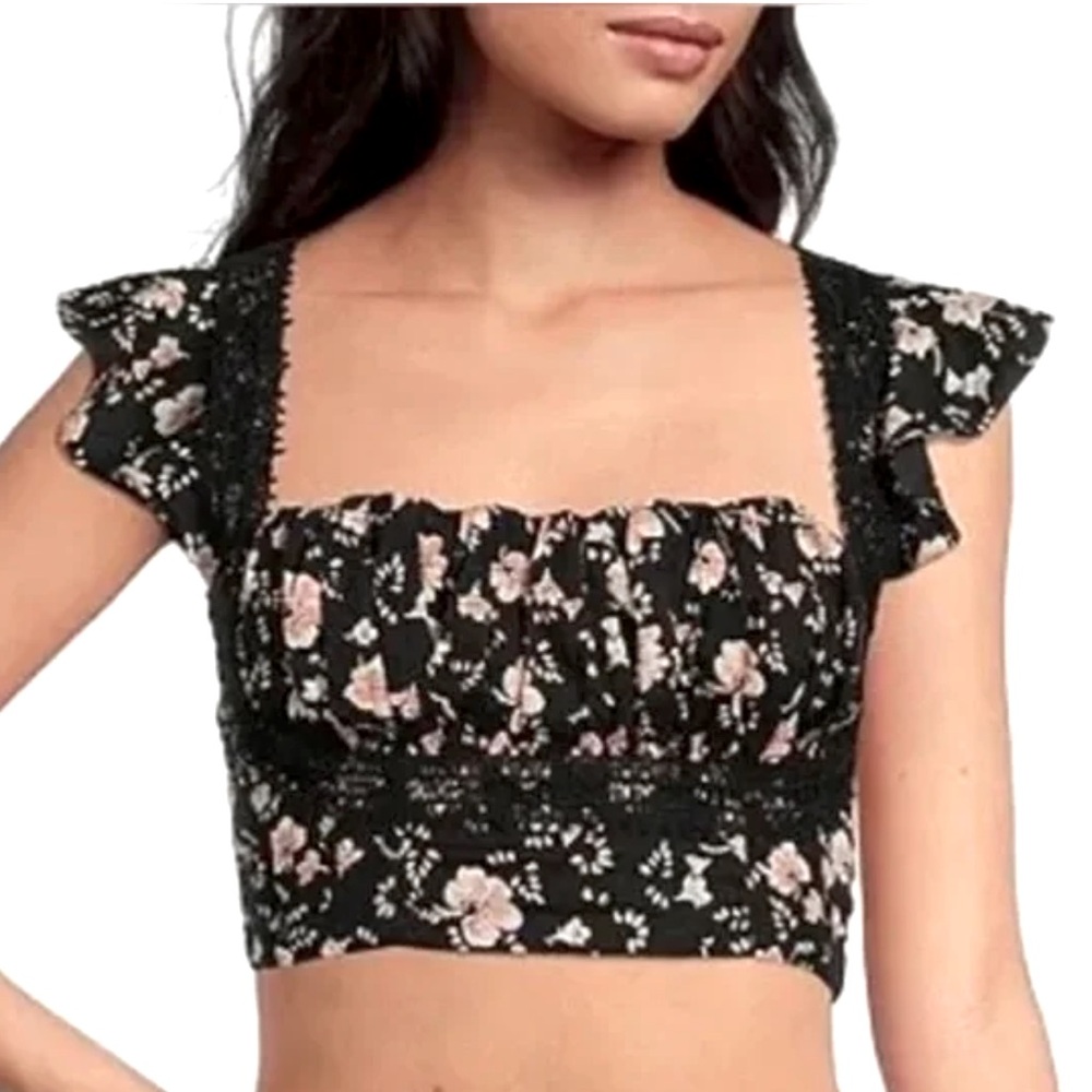 Free People Bijou Black Floral Crop Top